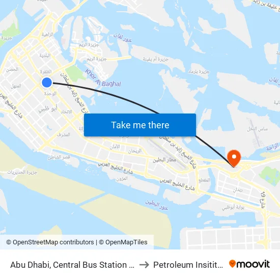 Abu Dhabi, Central Bus Station - 01 to Petroleum Insititute map