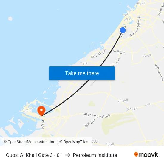 Quoz, Al Khail Gate 3 - 01 to Petroleum Insititute map