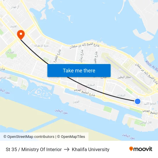 St 35 / Ministry Of Interior to Khalifa University map