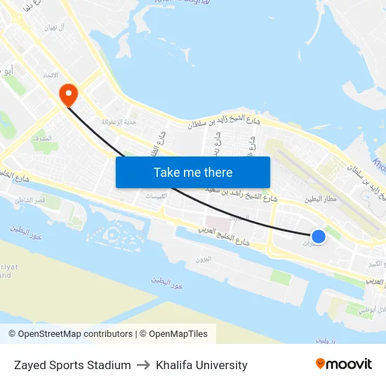 Zayed Sports Stadium to Khalifa University map