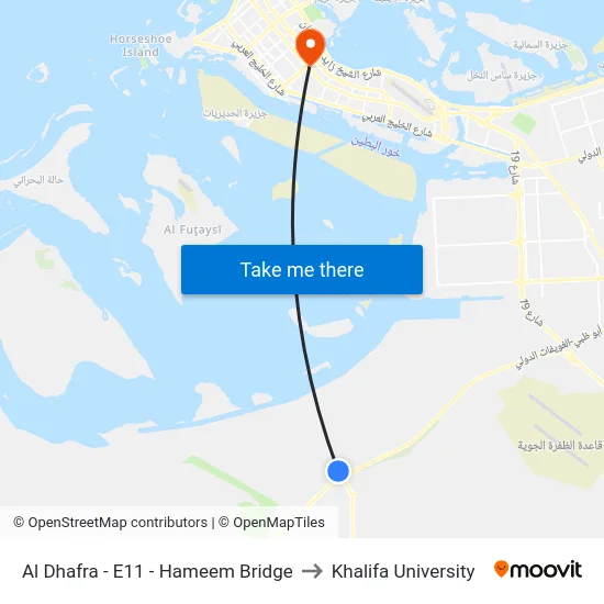 Al Dhafra - E11 - Hameem Bridge to Khalifa University map