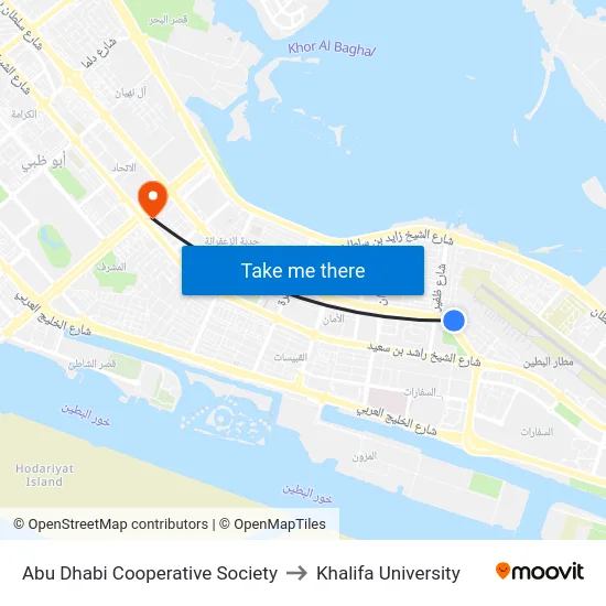 Abu Dhabi Cooperative Society to Khalifa University map
