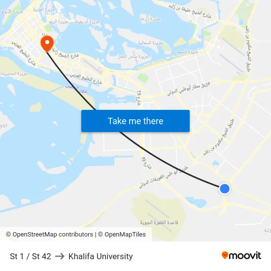 St 1 / St 42 to Khalifa University map