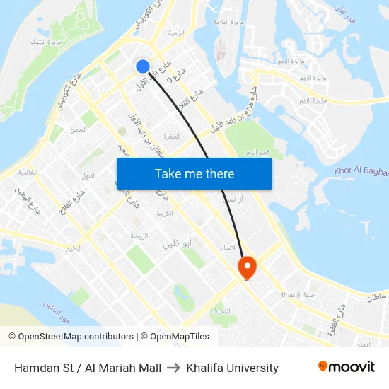 Hamdan St / Al Mariah Mall to Khalifa University map