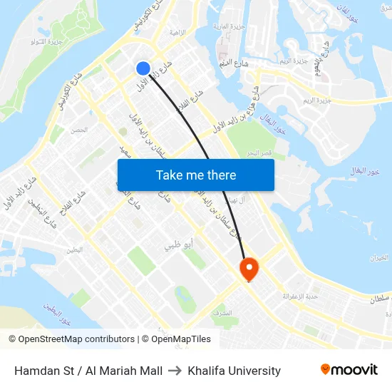 Hamdan St / Al Mariah Mall to Khalifa University map