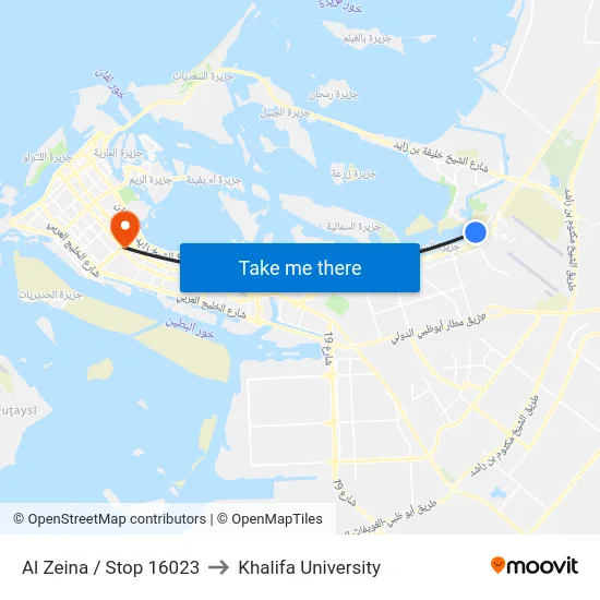 Al Zeina / Stop 16023 to Khalifa University map