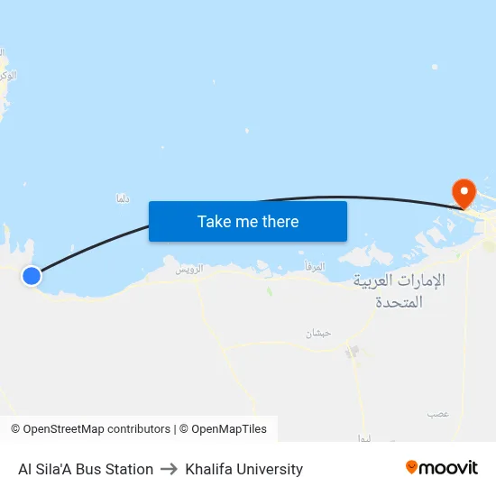 Al Sila'A Bus Station to Khalifa University map