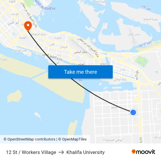 12 Street / Workers Village to Khalifa University map