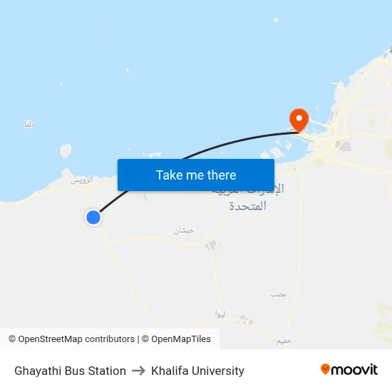 Ghayathi Bus Station to Khalifa University map