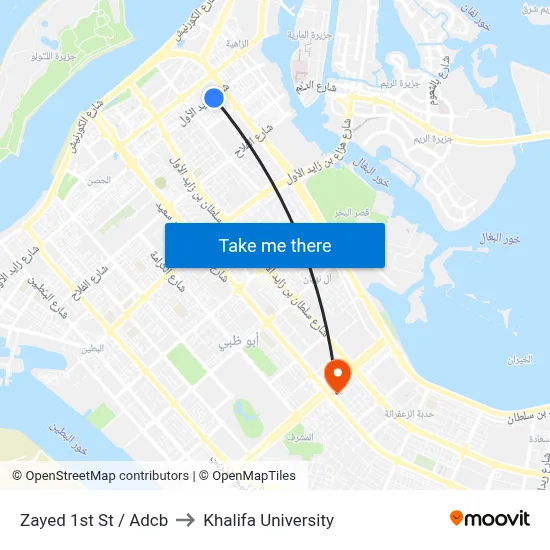 Zayed 1st St / ADCB to Khalifa University map