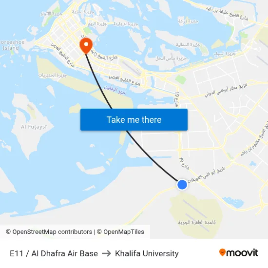 E11 / Al Dhafra Air Base to Khalifa University map