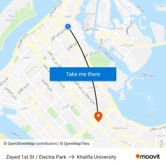 Zayed 1st Street / Electra Park to Khalifa University map