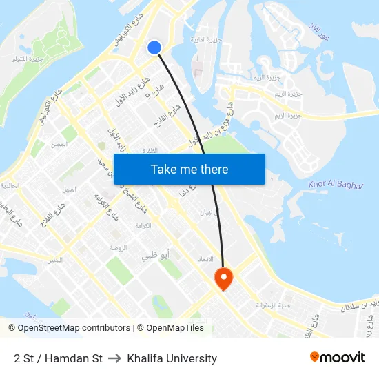 2nd Street / Hamdan Street to Khalifa University map