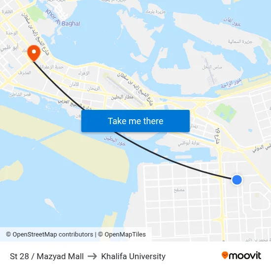 St 28 / Mazyad Mall to Khalifa University map