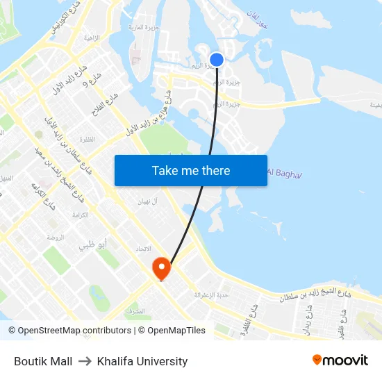 Boutik Mall to Khalifa University map