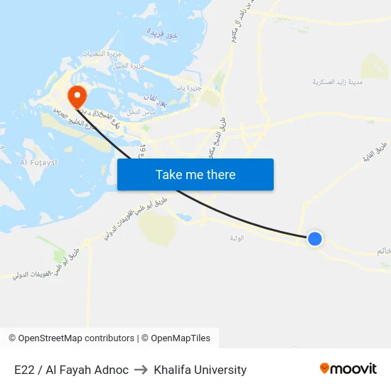 E22 / Al Fayah Adnoc to Khalifa University map