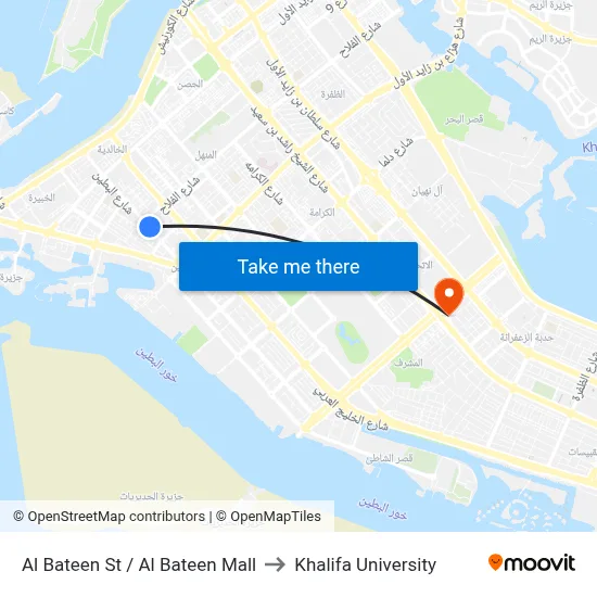 Al Bateen St / Al Bateen Mall to Khalifa University map