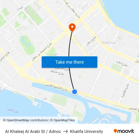 Al Khaleej Al Arabi Street / Adnoc to Khalifa University map