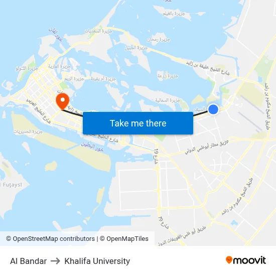 Al Bandar to Khalifa University map