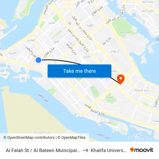 Al Falah St / Al Bateen Municipality to Khalifa University map