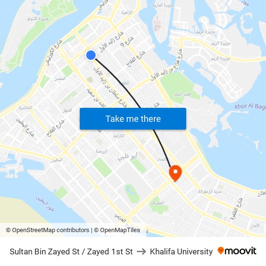 Sultan Bin Zayed St / Zayed 1st St to Khalifa University map