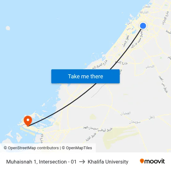 Muhaisnah 1, Intersection - 01 to Khalifa University map