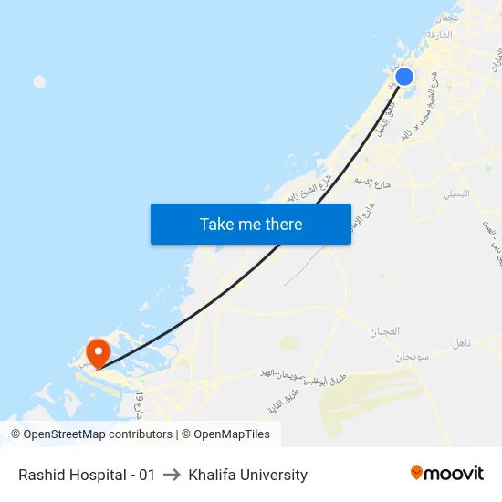 Rashid Hospital - 01 to Khalifa University map