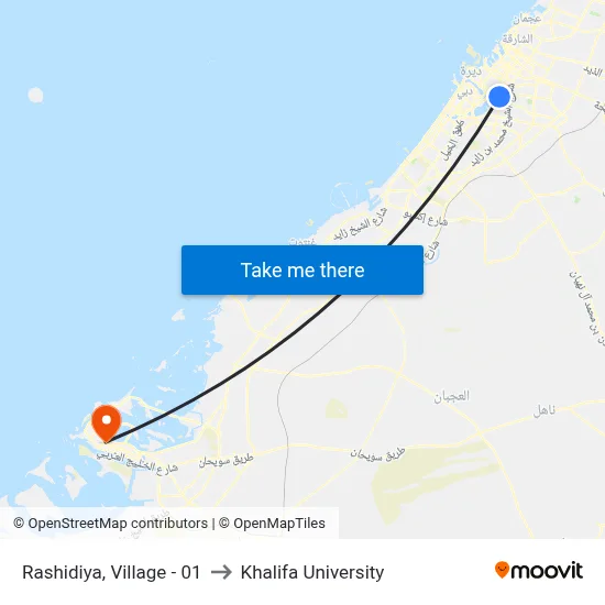 Rashidiya, Village - 01 to Khalifa University map