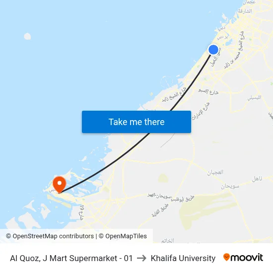 Al Quoz, J Mart Supermarket - 01 to Khalifa University map