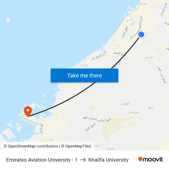 Emirates Aviation University - 1 to Khalifa University map