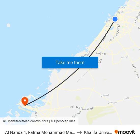 Al Nahda 1, Fatma Mohammad Masjid - 01 to Khalifa University map
