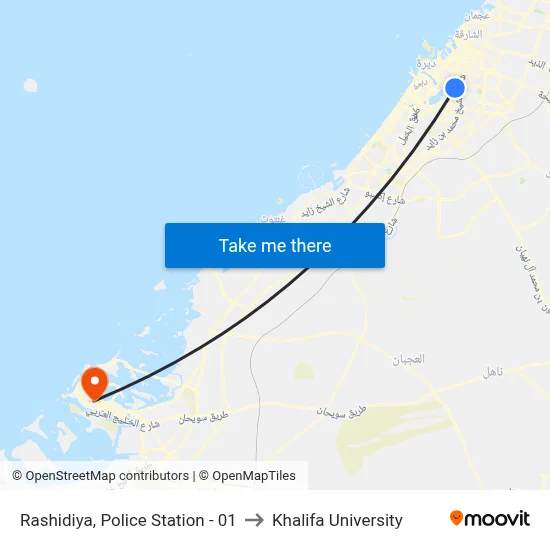 Rashidiya, Police Station - 01 to Khalifa University map