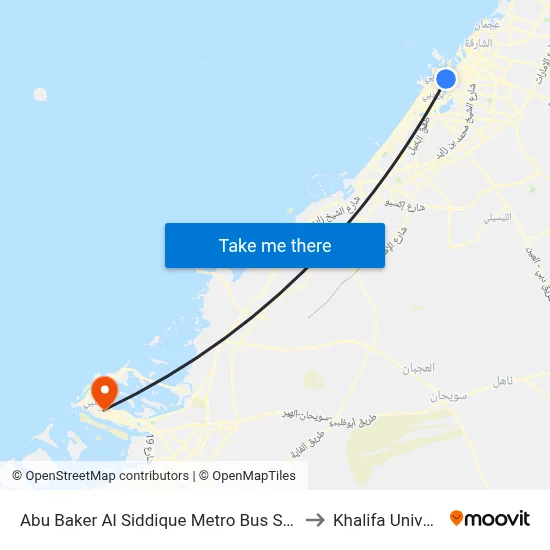 Abu Baker Al Siddique Metro Bus Stop 2 - 01 to Khalifa University map