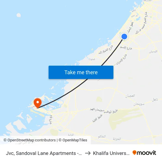 Jvc, Sandoval Lane Apartments - 01 to Khalifa University map