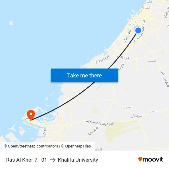 Ras Al Khor 7 - 01 to Khalifa University map