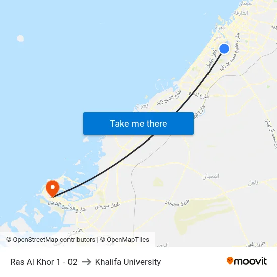 Ras Al Khor 1 - 02 to Khalifa University map