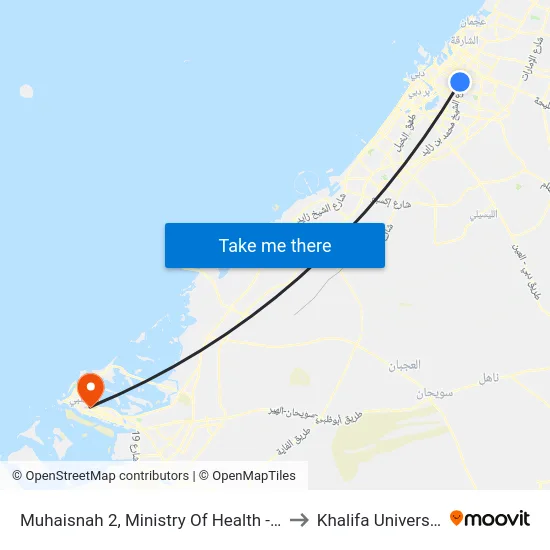 Muhaisnah 2, Ministry Of Health - 01 to Khalifa University map