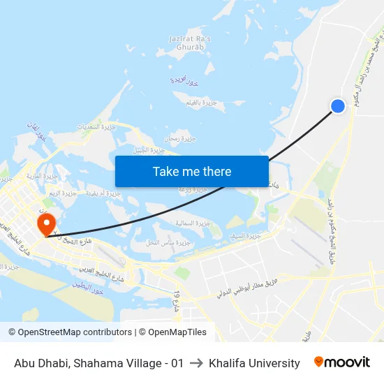 Abu Dhabi, Shahama Village - 01 to Khalifa University map