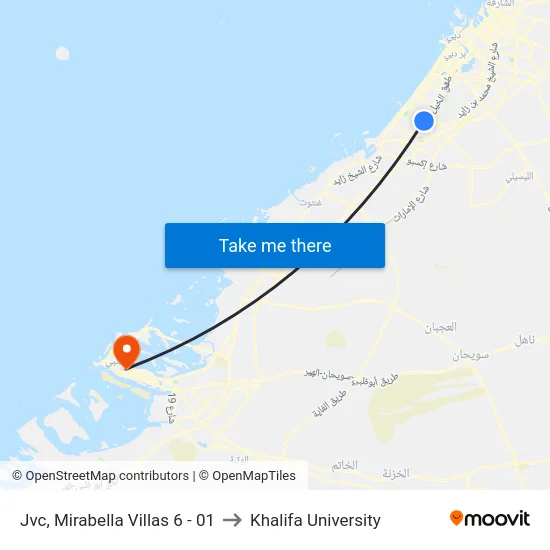 Jvc, Mirabella Villas 6 - 01 to Khalifa University map