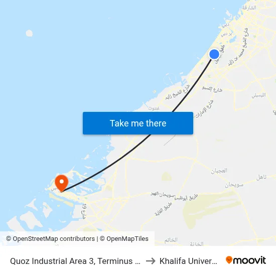 Quoz Industrial Area 3, Terminus - 01 to Khalifa University map