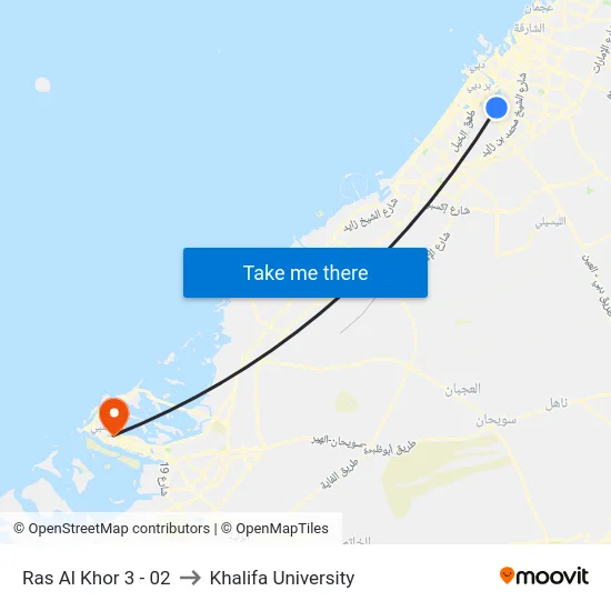 Ras Al Khor 3 - 02 to Khalifa University map