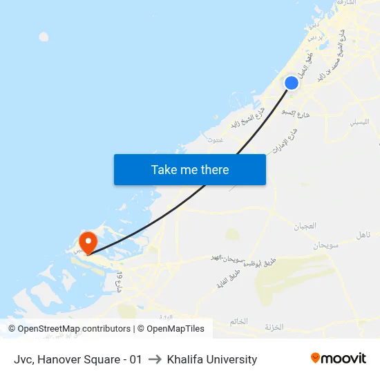 Jvc, Hanover Square - 01 to Khalifa University map