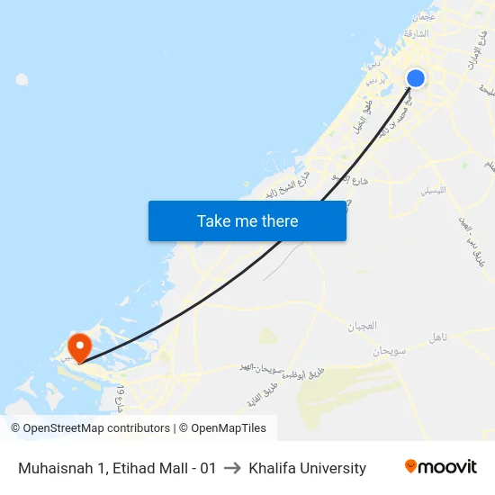 Muhaisnah 1, Etihad Mall - 01 to Khalifa University map