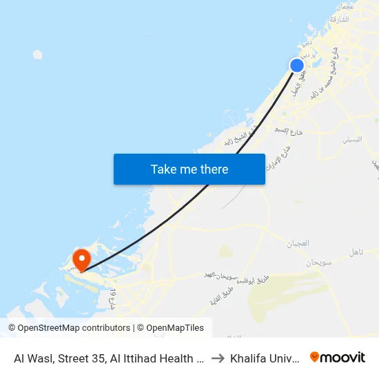 Al Wasl, Street 35,  Al Ittihad Health Center - 1 to Khalifa University map