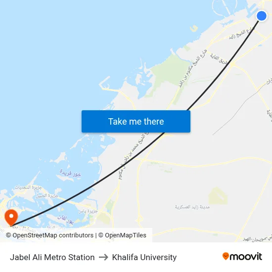 Jabel Ali Metro Station to Khalifa University map