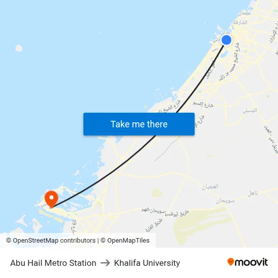 Abu Hail Metro Station to Khalifa University map