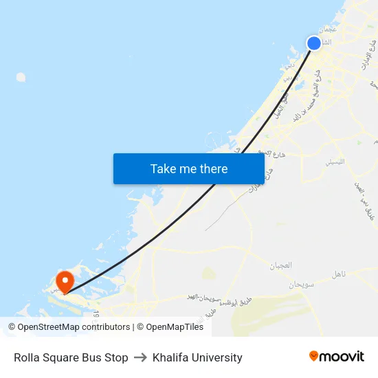Rolla Square Bus Stop to Khalifa University map