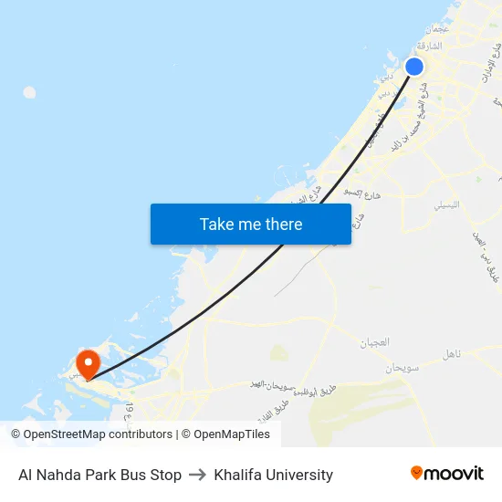 Al Nahda Park Bus Stop to Khalifa University map