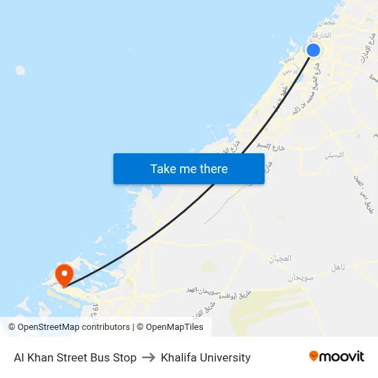 Al Khan Street Bus Stop to Khalifa University map