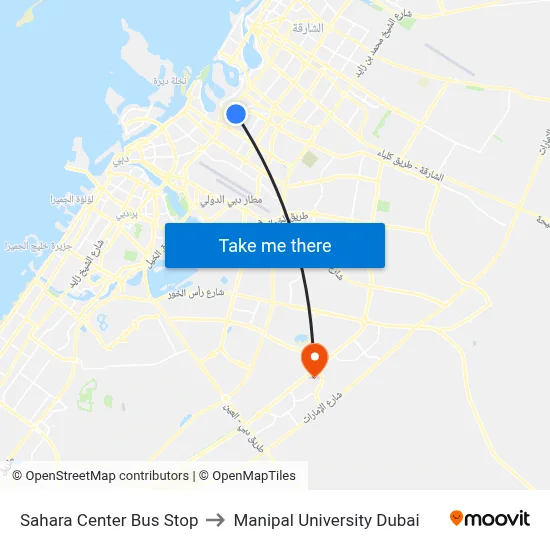 Sahara Center Bus Stop to Manipal University Dubai map